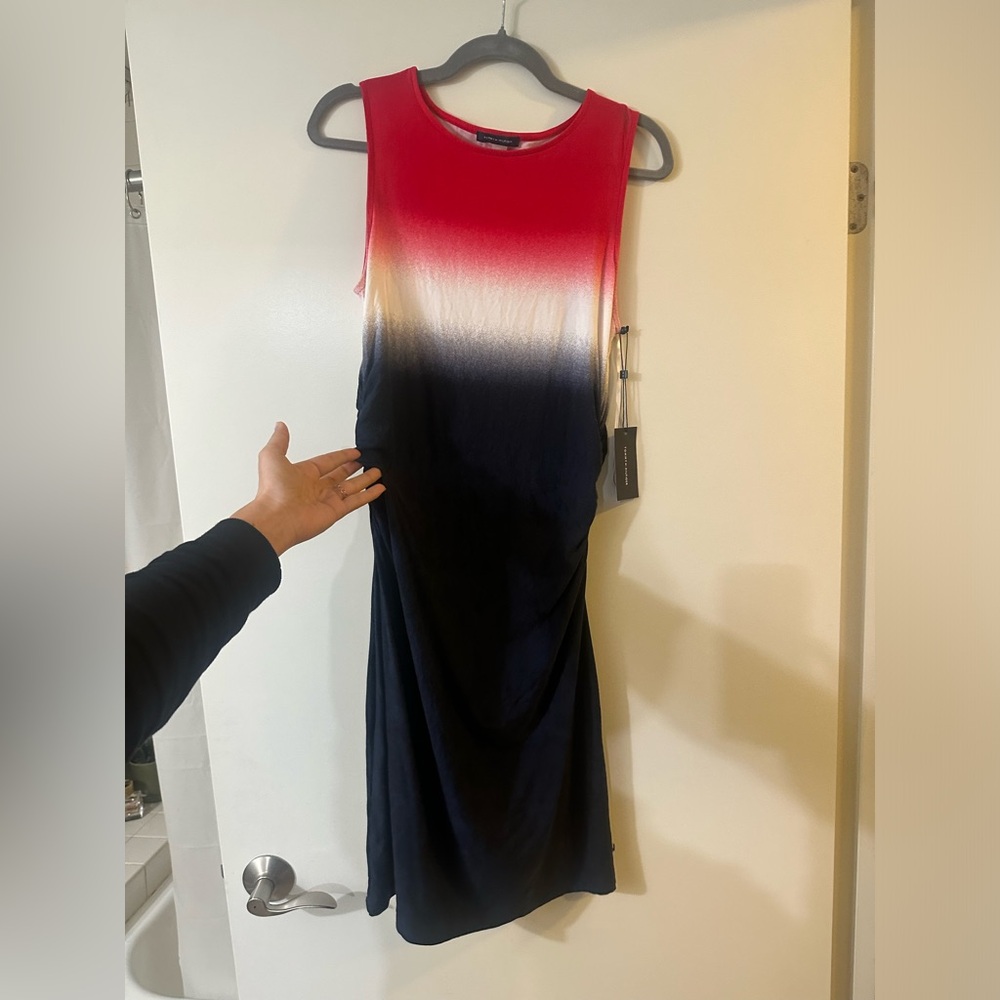 NWT Tommy Hilfiger Dip-Dyed Stretch July 4th Ruched Side Bodycon Midi Dress